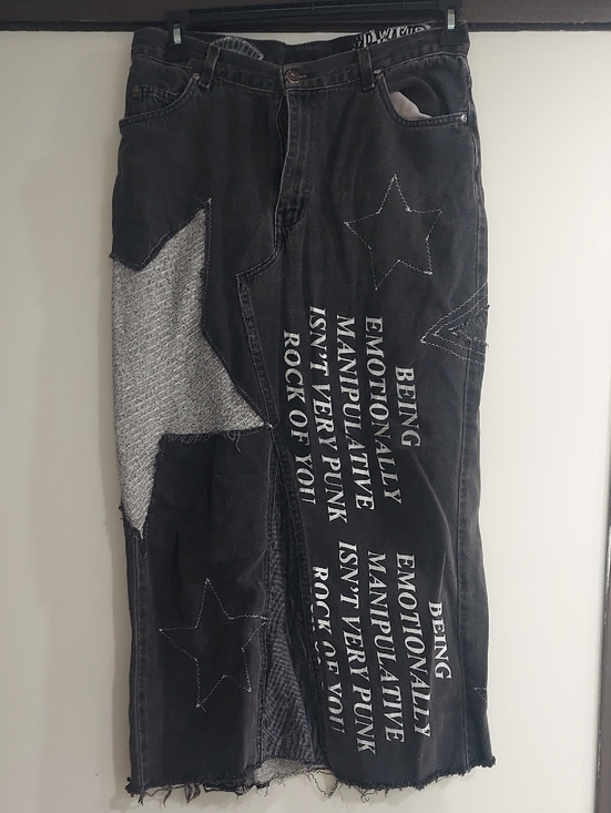 sleepybbybutt Dresses & Skirts - Black Patchwork Maxi Skirt with Star & Text Details